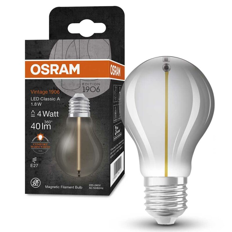 Osram Vintage 1906 LED Lamp E27 – Magnetic Filament – Rookglas – 1.8W – 1800K – Retro Peer