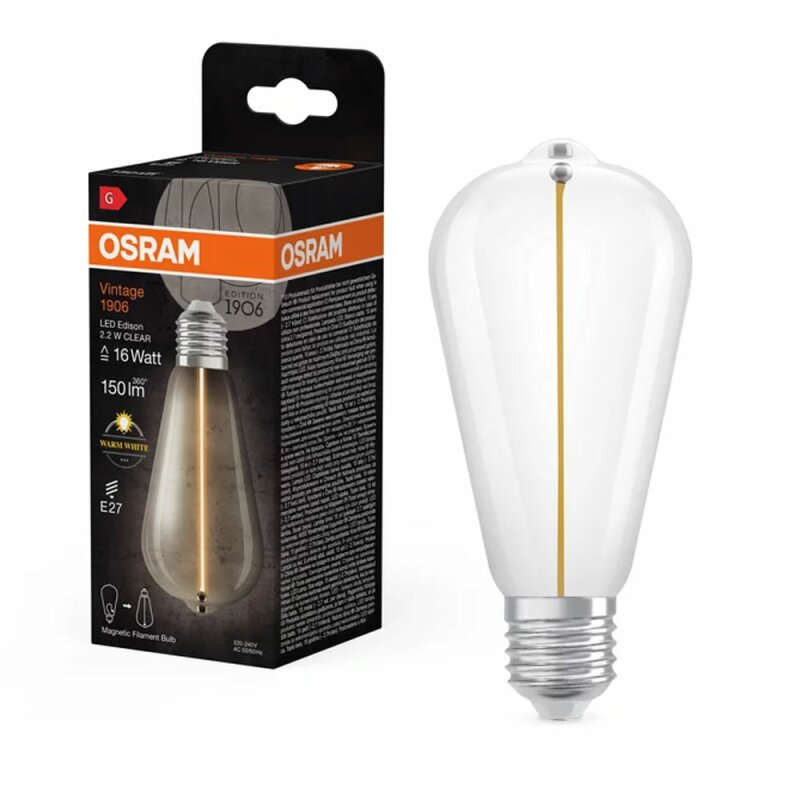 Osram Vintage 1906 LED Lamp E27 – Magnetic Filament – Rookglas – 1.8W – 1800K – Edison ST64