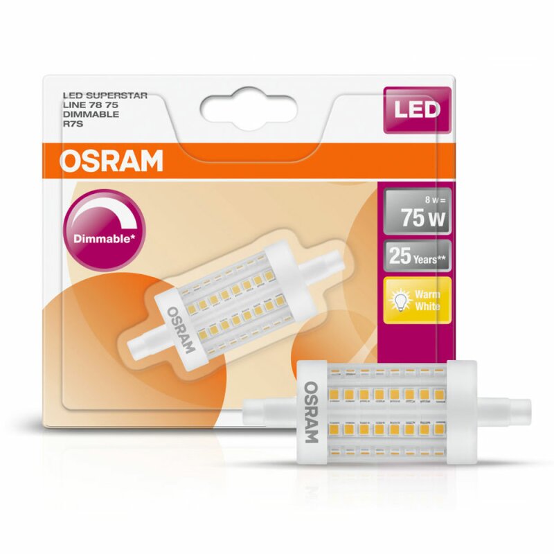 Osram Star Line R7s LED Staaflamp – 78mm – 8.5W (75W) – 1055lm – 2700K Warm Wit – Dimbaar
